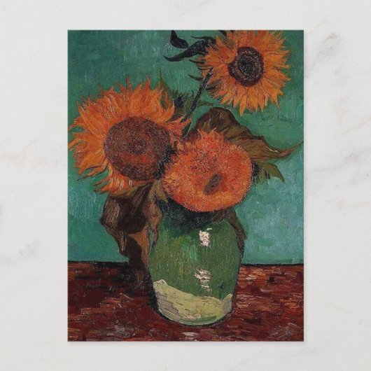 vaas met drie zonnebloemen, van Gogh Briefkaart (Voorkant)