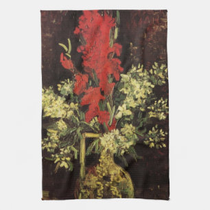 Vaas met gladiolen, anjers door Vincent van Gogh Theedoek