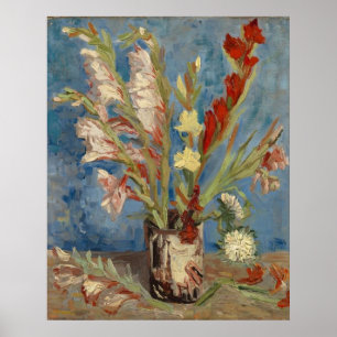 Vaas met Gladioli en Chinese Asters van Gogh Poster