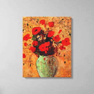 Vaas met klaprozen van Odilon Redon Canvas Afdruk