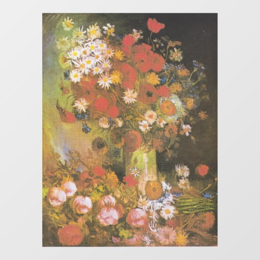 Vaas met korenbloemen & klaprozen, pioenen & chrys raamsticker (Vel)