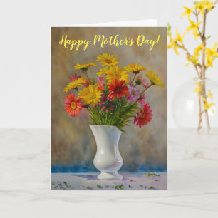 Vaas Met Margriet Bloemen Kunst Moederdag Kaart