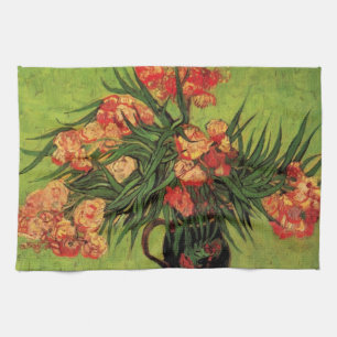 Vaas met oleanders en boeken van Vincent van Gogh Theedoek