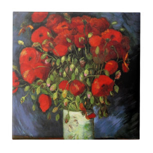Vaas met rode klaprozen door Vincent van Gogh Tegeltje