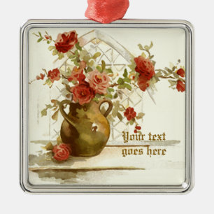 Vaas met rode rozen  waterverf ornament