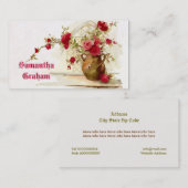 vaas met rode rozen waterverf visitekaartje (Voorkant / Achterkant)