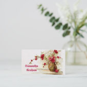 vaas met rode rozen waterverf visitekaartje (Staand voorkant)