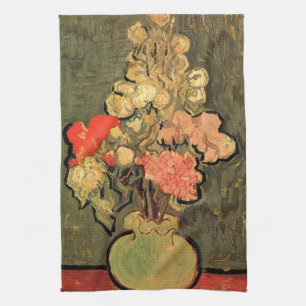 Vaas met Rose Mallows door Vincent van Gogh Theedoek
