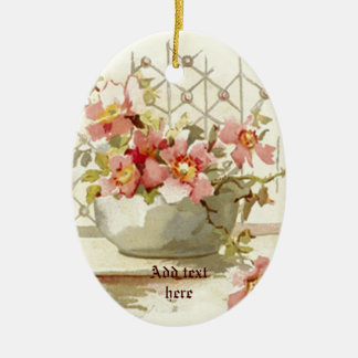 Vaas met roze rozen waterverf ornament