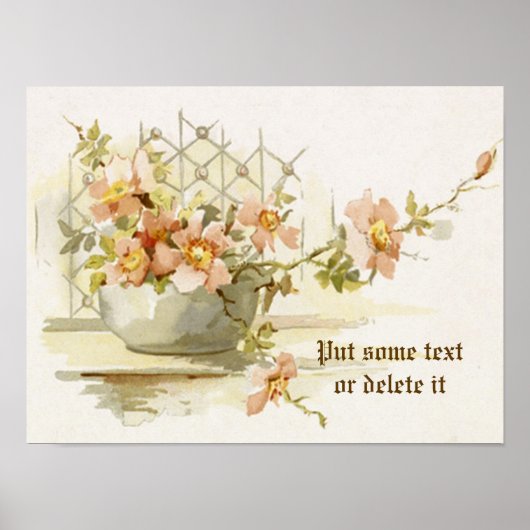 vaas met roze rozen waterverf print (Voorkant)