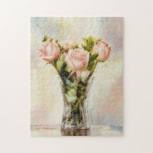 Vaas met rozen Mooie bloem Bloemige puzzel