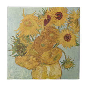 Vaas met twaalf zonnebloemen door Van Gogh Tegeltje