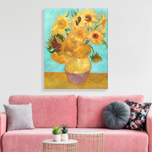 Vaas met twaalf zonnebloemen Van Gogh Canvas Afdruk