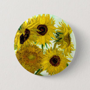 Vaas met twaalf zonnebloemen, Van Gogh Fine Art Ronde Button 5,7 Cm