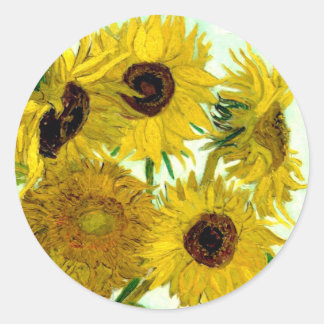 Vaas met twaalf zonnebloemen, Van Gogh Fine Art Ronde Sticker