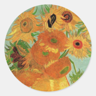 Vaas met twaalf zonnebloemen van Vincent van Gogh Ronde Sticker