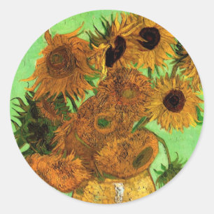 Vaas met twaalf zonnebloemen van Vincent van Gogh Ronde Sticker