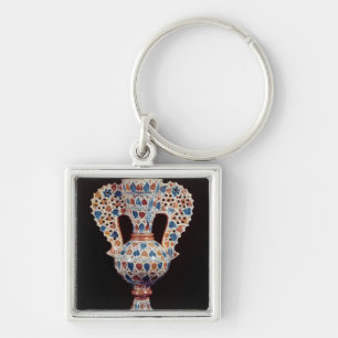 Vaas met verglaasd tin met roosterdecoratie sleutelhanger