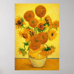 Vaas met vijftien zonnebloemen door Vincent van Go Poster