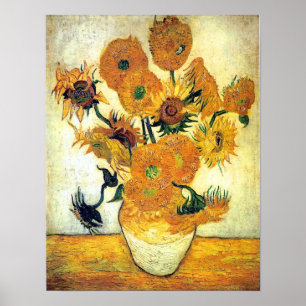 Vaas met Vijftien Zonnebloemen door Vincent van Poster