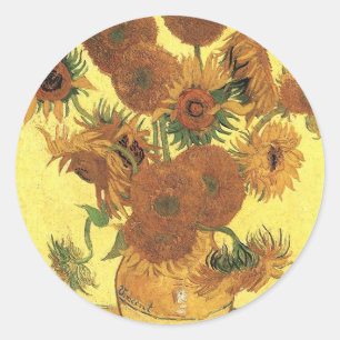Vaas met vijftien zonnebloemen,Vincent van Gogh Ronde Sticker