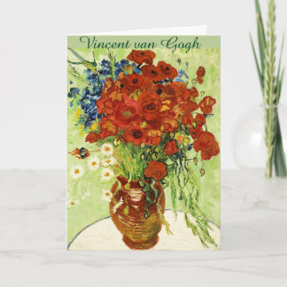 Vaas met Wenskaart van Cornbloemen en papavers Kaart