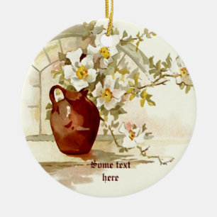 Vaas met witte rozen  waterverf ornament