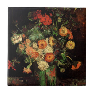 Vaas met Zinnias en Geraniums, Vincent van Gogh Tegeltje