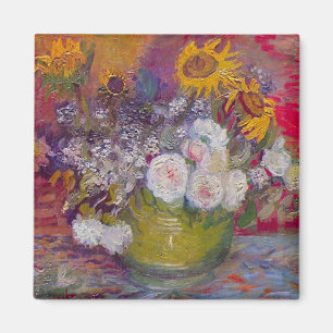 Vaas met zonnebloemen en rozen van Vincent van Gog Magneet