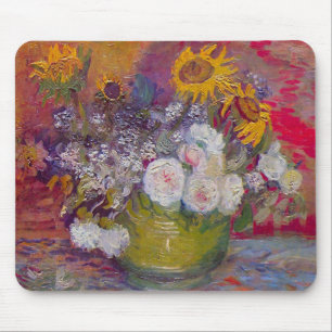 Vaas met zonnebloemen en rozen van Vincent van Gog Muismat