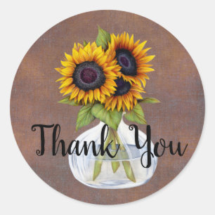 Vaas met zonnebloemen Rustic Brown Bedankt Sticker
