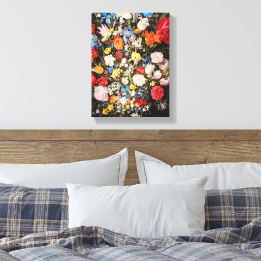 Vaas van bloemen met juwelen, munten en schelpen,  canvas afdruk (Insitu (Slaapkamer))