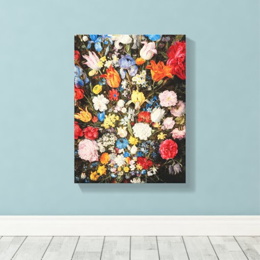 Vaas van bloemen met juwelen, munten en schelpen,  canvas afdruk (Insitu (Houten vloer))