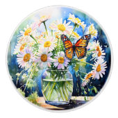 Vaas van madeliefjes  Bloemen Keramische Knop (Voorkant)