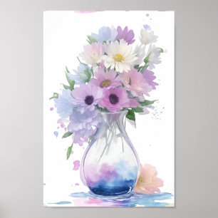 Vaas van Pastel Bloemen Waterverf Bloem Poster