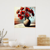  vaas van rode papavers poster (Keuken)