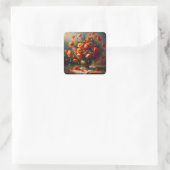 Vaas van rode papavers vierkante sticker (Tas)