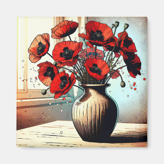  Vaas van Rode Poppies ai art Magneet