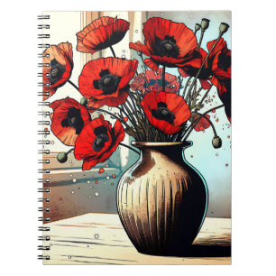 Vaas van Rode Poppies ai art Notitieboek