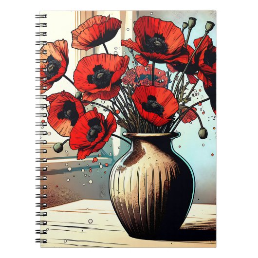 Vaas van Rode Poppies ai art Notitieboek (Voorkant)