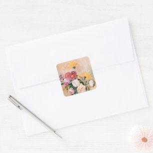 Vaas van Rozen en Dahlias, renoir Vierkante Sticker