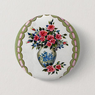 Vaas van Rozen met een Lijst van lint Ronde Button 5,7 Cm