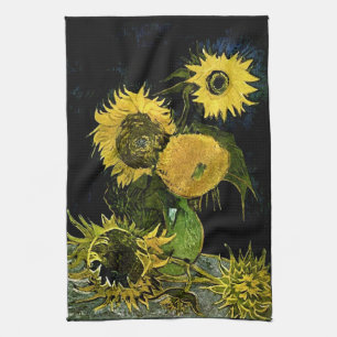 Vaas Vijf van het stilleven Sunflowers Van Gogh Theedoek
