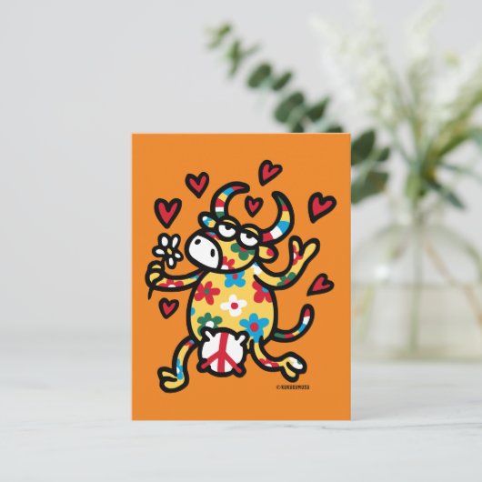 Vaca Hippy Briefkaart (Staand voorkant)