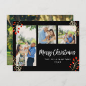 Vacances 3 Cartes photos | Berries rouges et Feuil (Devant / Derrière)