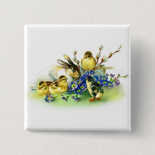 Vacances Bunny & Poussins de printemps Badge de Pâ (Devant)