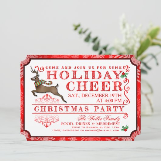 Vacances Cheer Reindeer Fête de Noël Invitation (Debout devant)