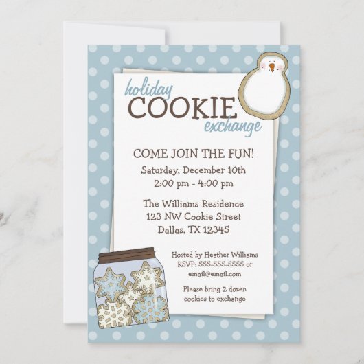 Vacances Cookie Exchange Blue Polka Dot Invitation (Devant)
