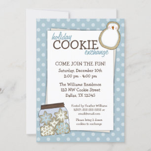 Vacances Cookie Exchange Blue Polka Dot Invitation