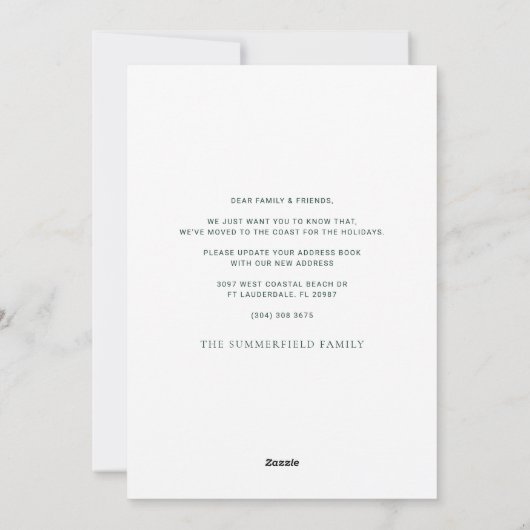 Vacances de Noël Palm Tree Moving Faire-part (Dos)